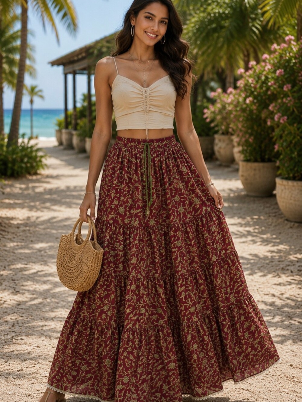 Women's Cotton Maxi Skirt | Boho Long Flowy Skirt Summer Skirt Long Flowy Skirt
